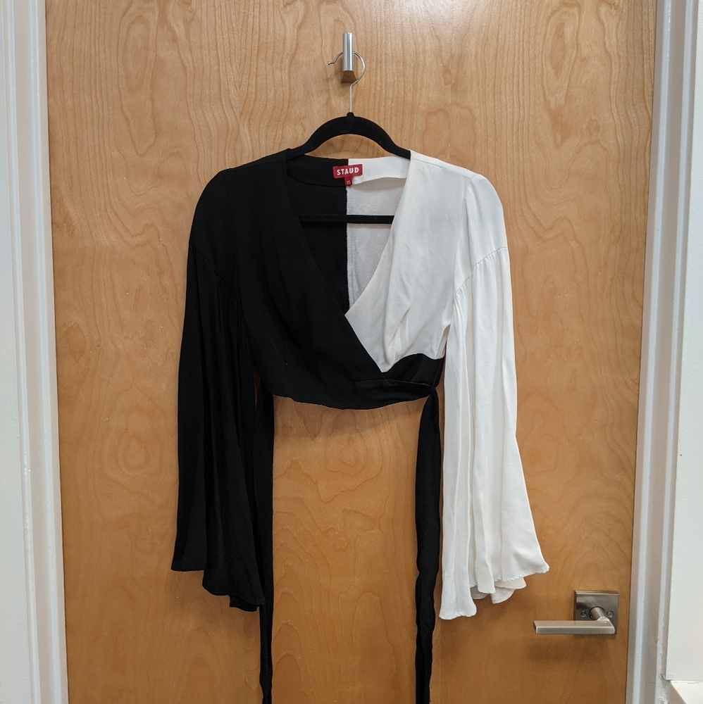 STAUD black white color block crop top